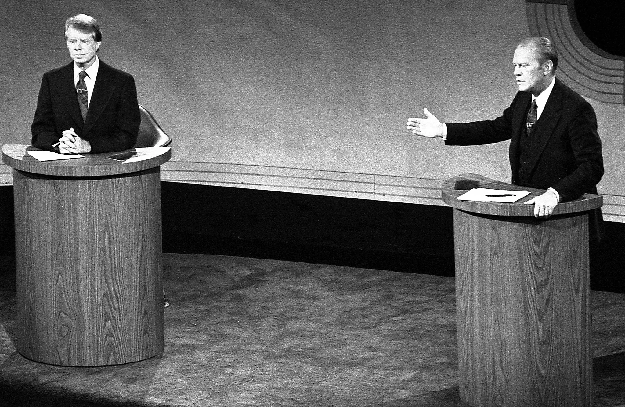 A picture of Carter and Ford in a debate